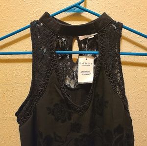 Bohme black lace roses high neck tank